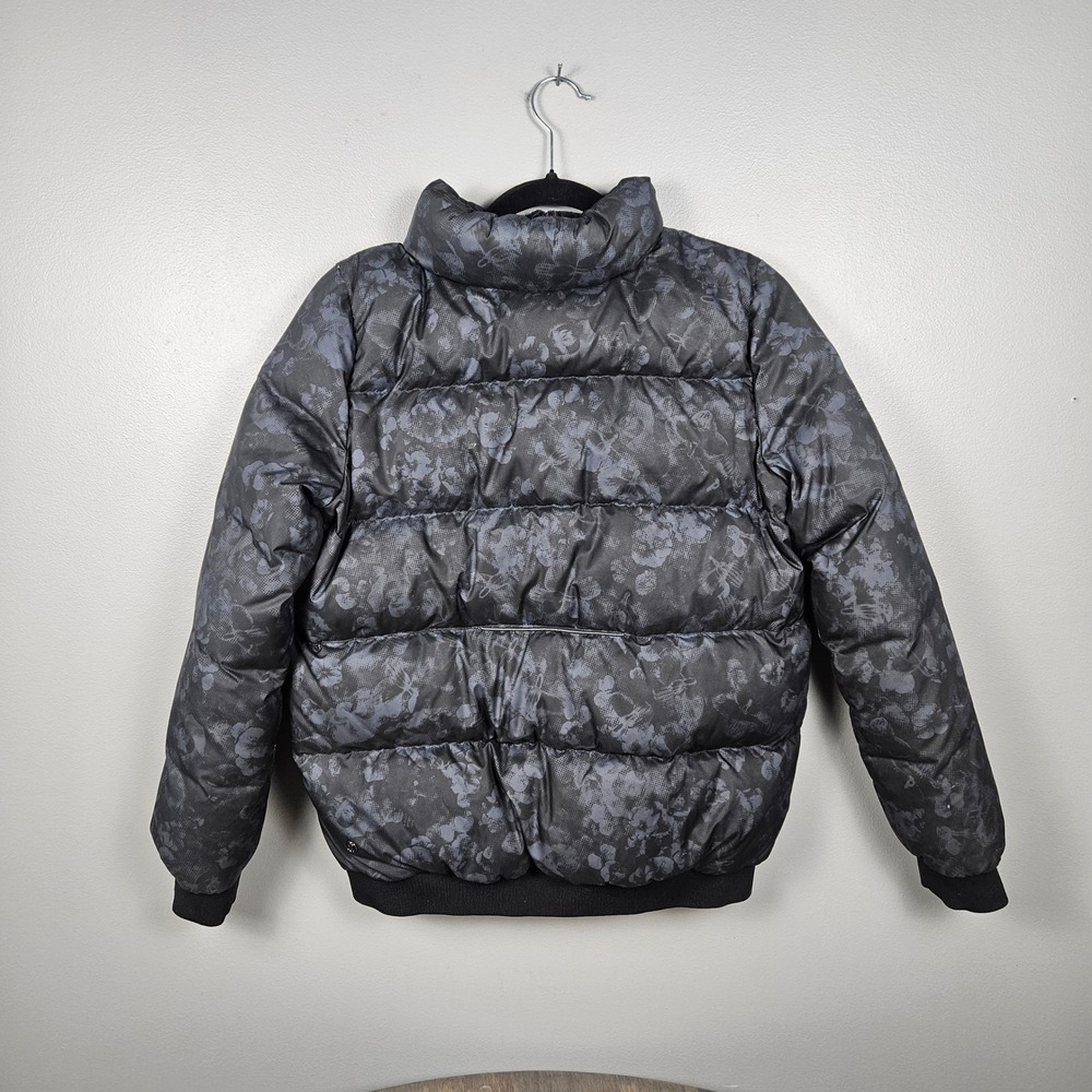 Ivivva Girls 12 Down Puffer Jacket Hooded Quilted Bomber Floral Black Gray Coat - Picture 2 of 8